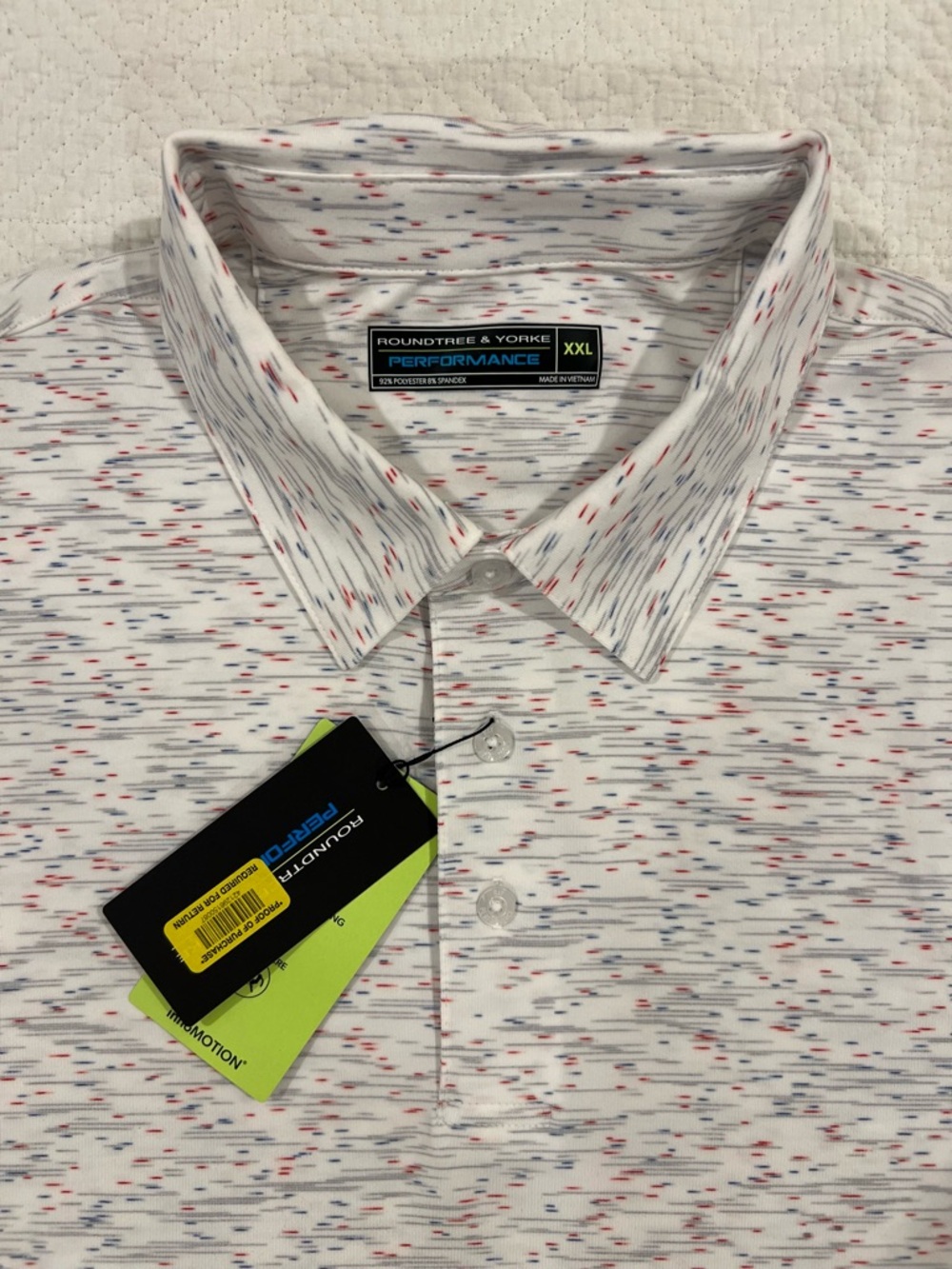 Roundtree & Yorke White, Red and Blue Speckle Performance Stretch Polo
